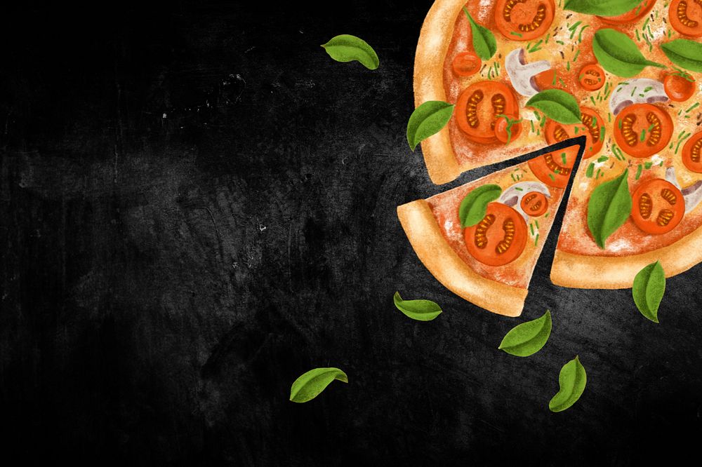 Homemade pizza background, black texture, editable design