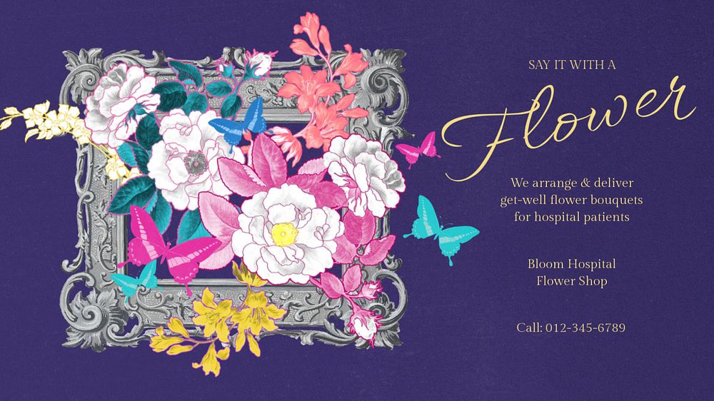 Flower shop blog banner template, editable Art Nouveau design, remixed by rawpixel