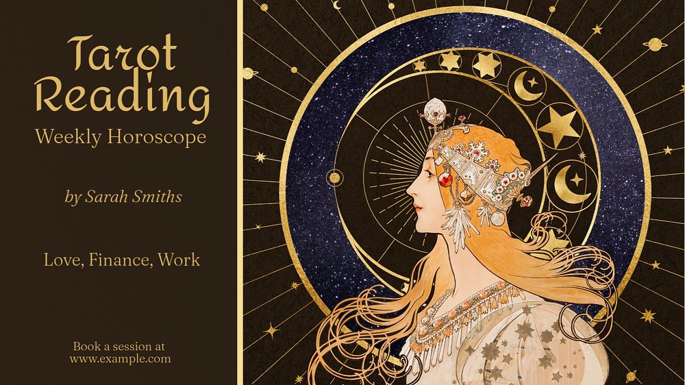 Tarot reading blog banner template, editable Alphonse Mucha's Art Nouveau design, remixed by rawpixel