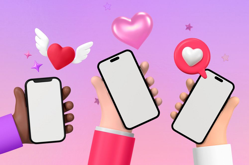 Online dating background, hands holding smartphones illustration, editable design