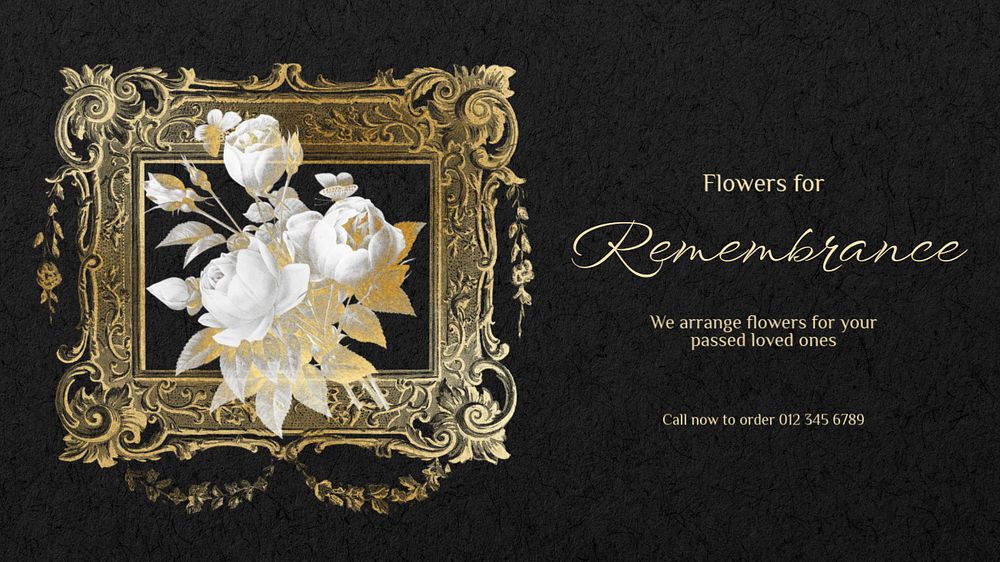 Gold flower blog banner template, editable Art Nouveau black design, remixed by rawpixel