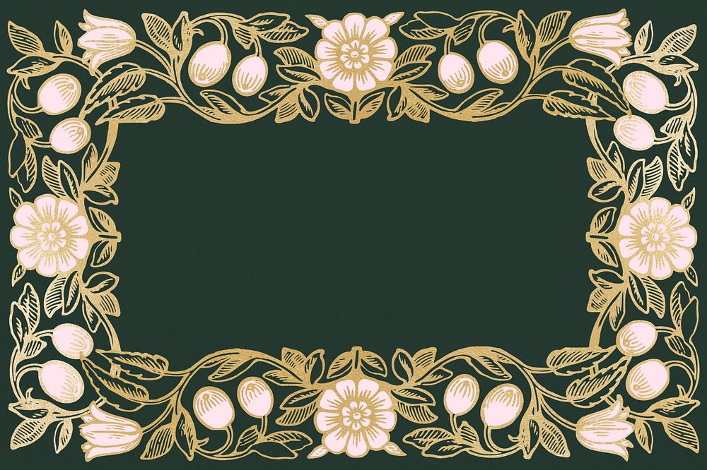 Art nouveau frame background, editable flower ornament design, remixed by rawpixel