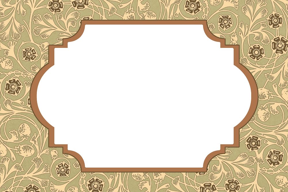 Leafy patterned frame background, editable brown vintage design, remixed by rawpixel