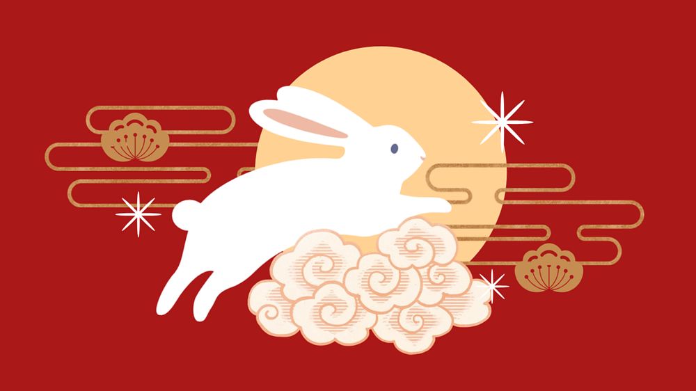 Chinese oriental rabbit desktop wallpaper, New Year background, editable design