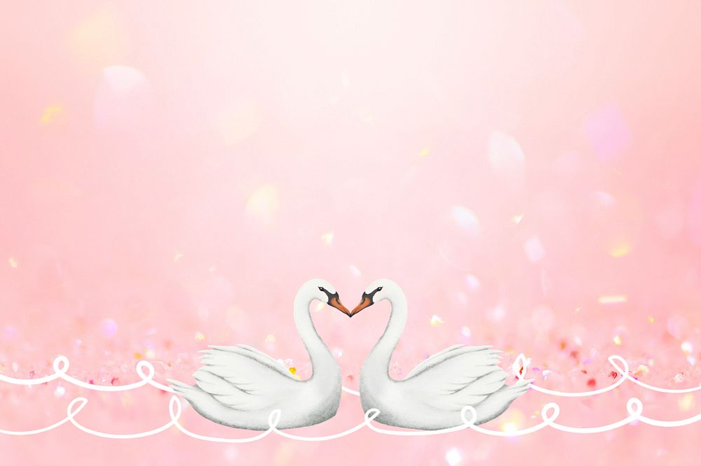 Sparkly love swans background, Valentine's Day border, editable design