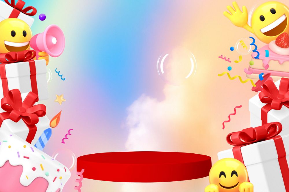 Birthday product backdrop background, 3D emoji editable design