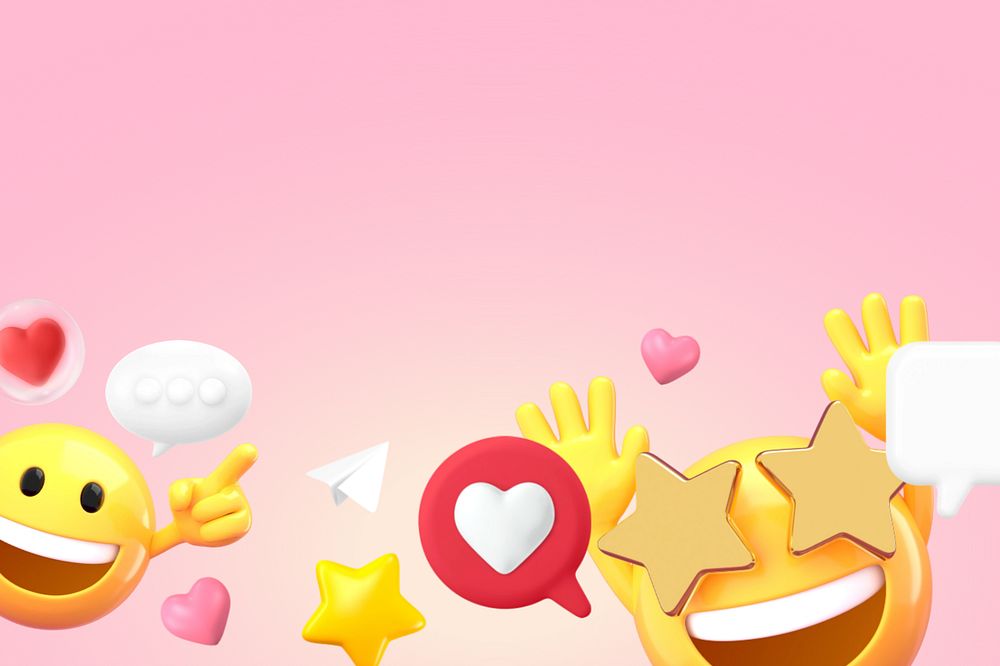 Pink social media background, 3D emoji editable design