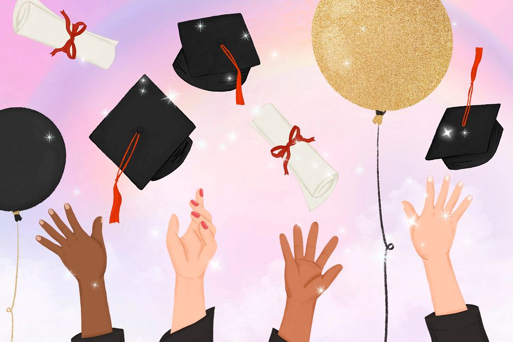 Aesthetic graduation party background, editable digital painting remix