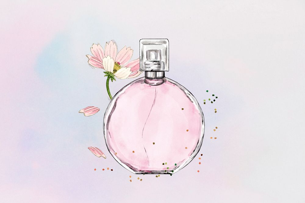 Feminine background, editable pink perfume bottle design