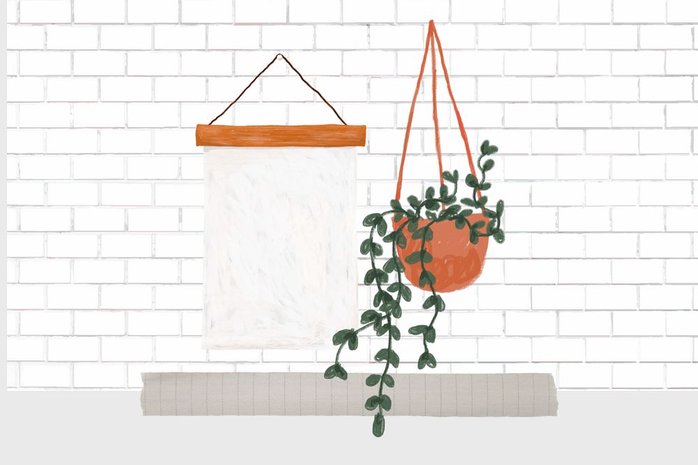 Indoor hanging plant, editable gardening hobby collage art design