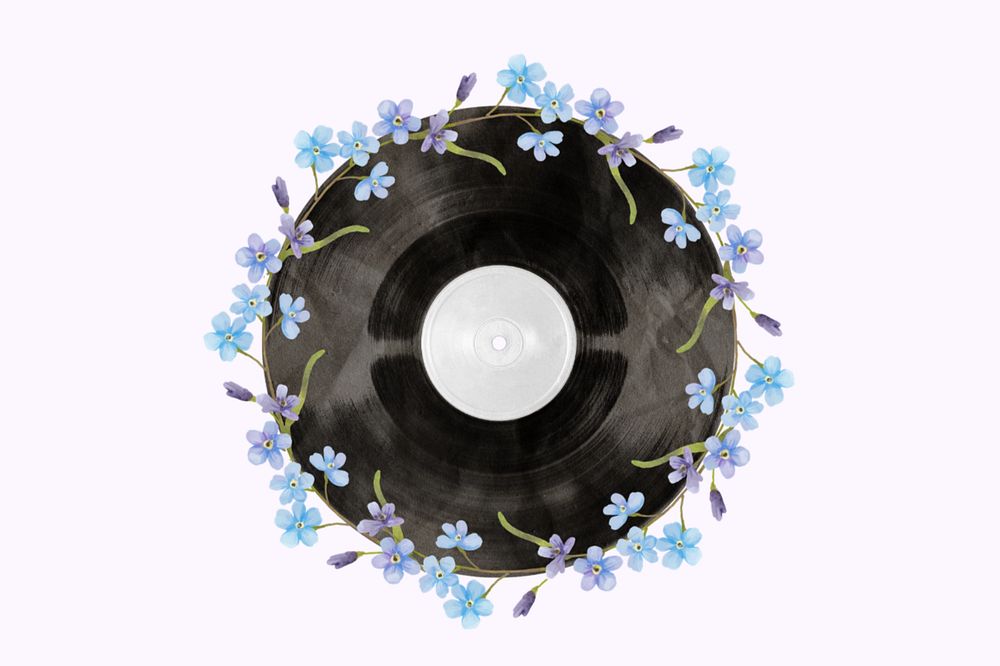 Editable floral vinyl record, music aesthetic collage element design