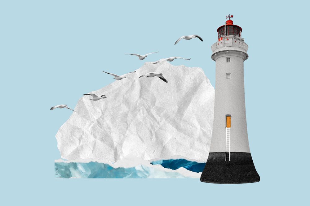 Lighthouse note paper, editable Summer collage design