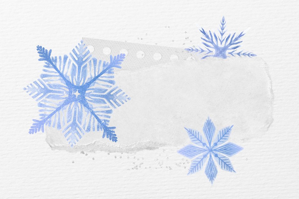 Blue snowflakes ripped paper, editable Winter collage element design