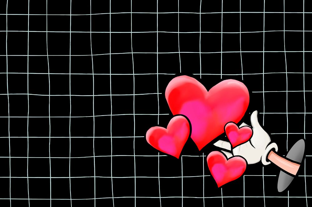 Hand giving hearts grid background, editable funky character design