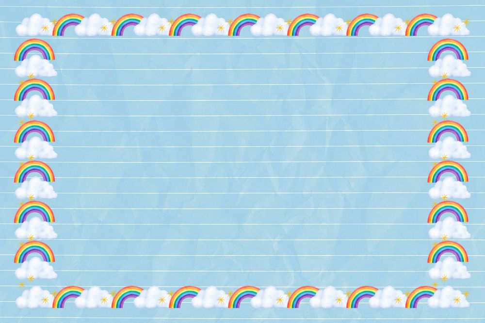 Cute rainbow frame background, editable weather collage design