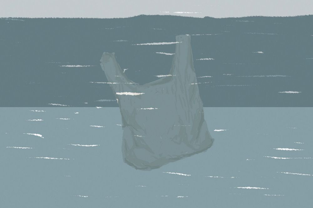 Plastic in ocean background, editable environment design