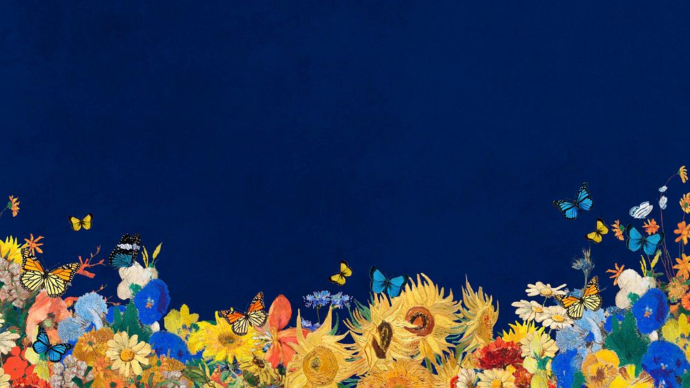 Sunflower blue computer wallpaper, Van Gogh's artwork. Remixed by rawpixel.