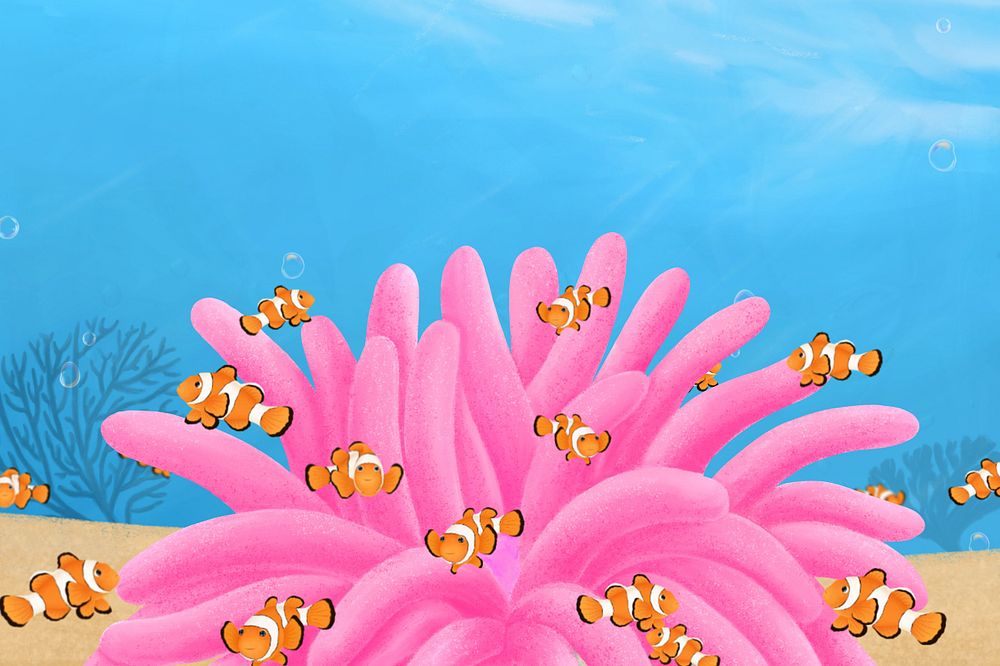 Clownfish anemone background, customizable aesthetic illustration remix