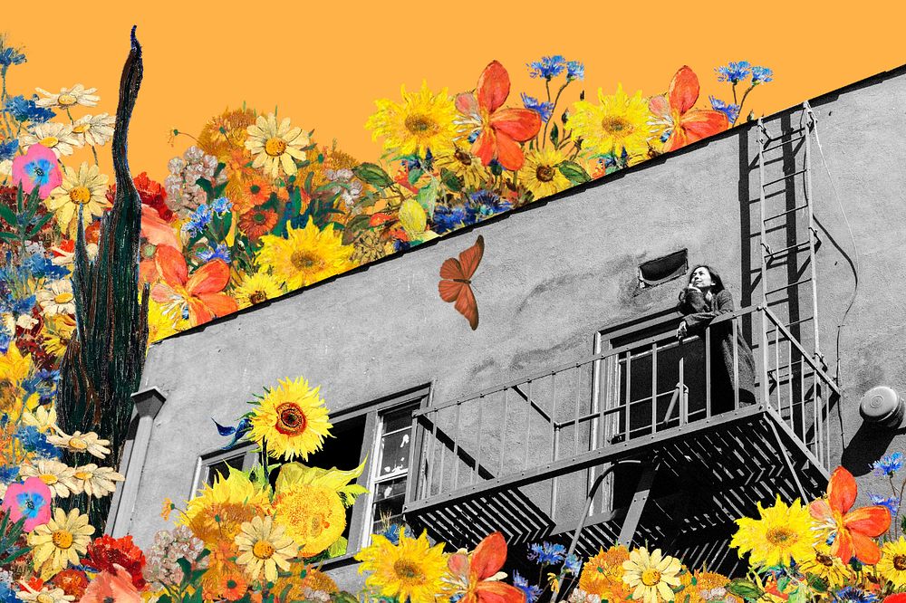 Sunflower building background, art remix. Remixed by rawpixel.