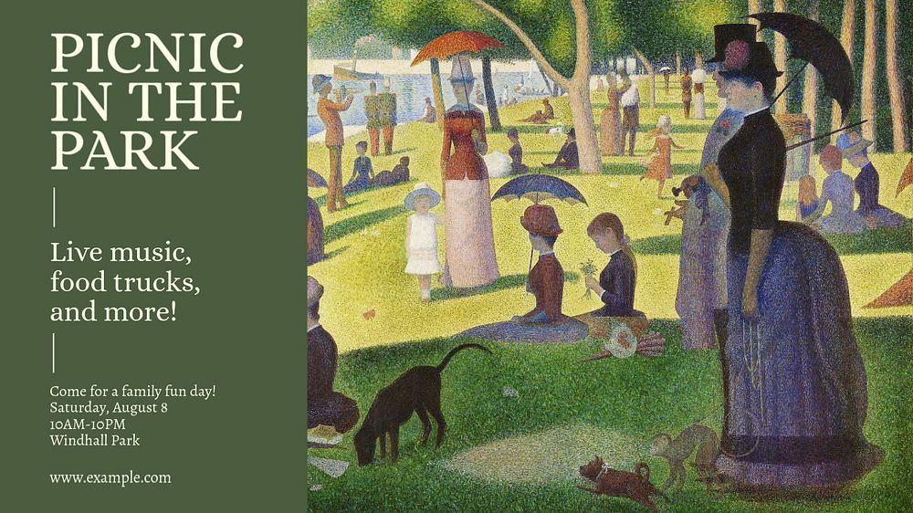 Picnic blog banner template, editable design. Artwork by Georges Seurat, remixed by rawpixel.