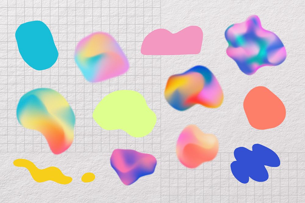 Holographic organic shapes, colorful collage element set , editable design