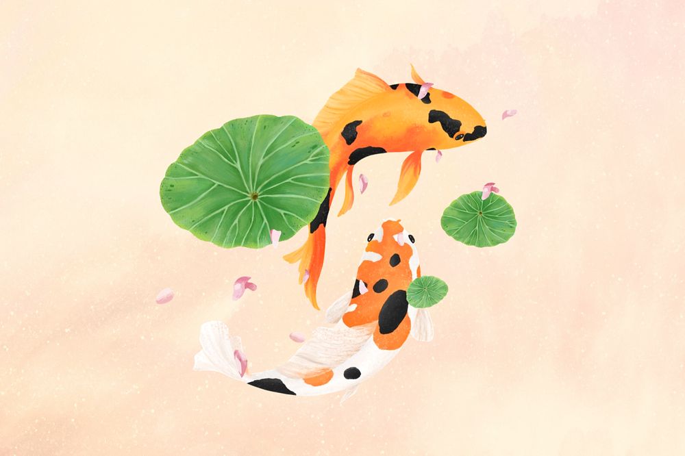 Koi fish couple background, customizable aesthetic illustration remix