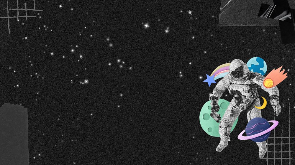 Astronaut space aesthetic computer wallpaper, paper collage art, editable design