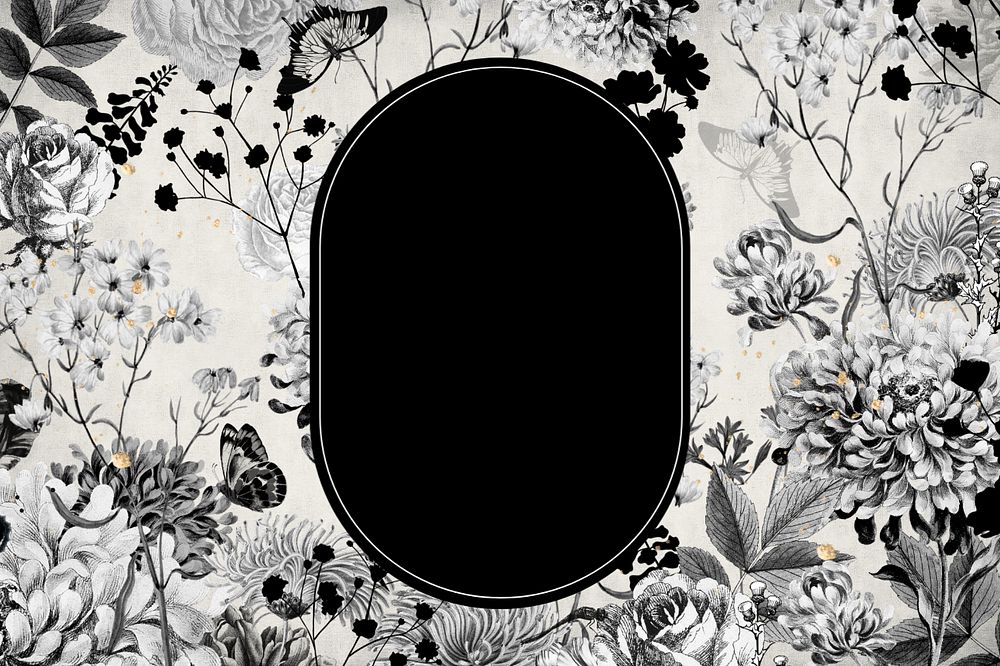 Aesthetic vintage flower frame, black and white design, editable design