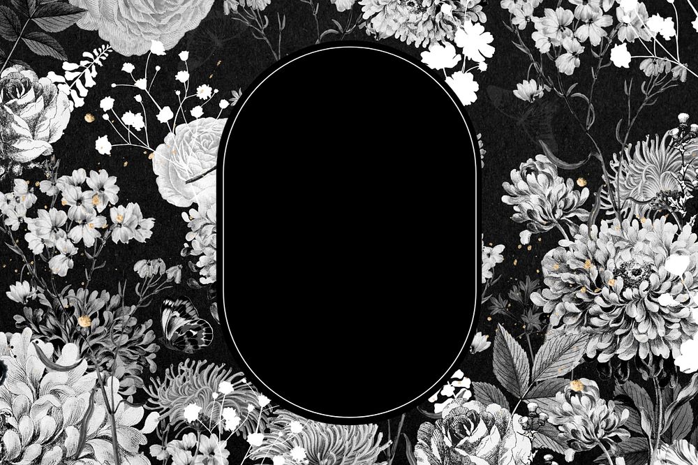 Aesthetic vintage flower frame, black and white design, editable design