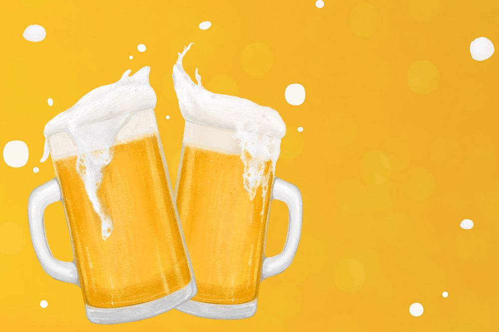 Frizzy beer glasses background, alcoholic beverage illustration, editable design