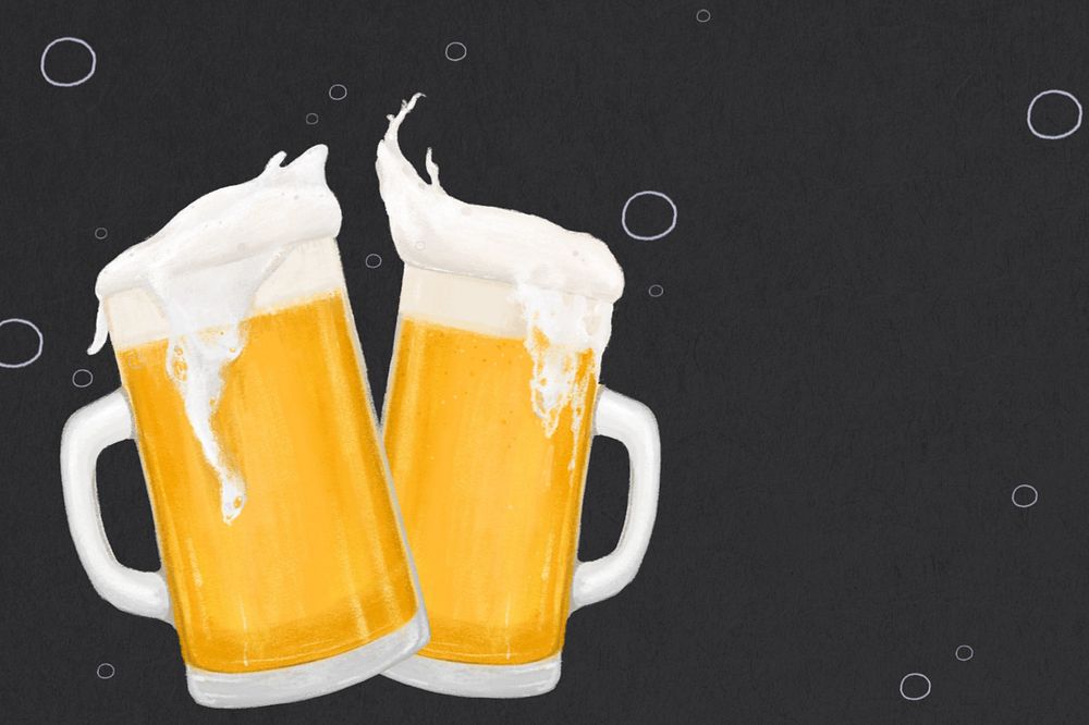 Frizzy beer glasses background, alcoholic beverage illustration, editable design