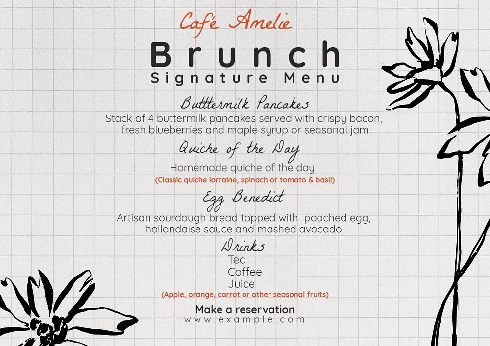 Brunch menu template, editable text and design