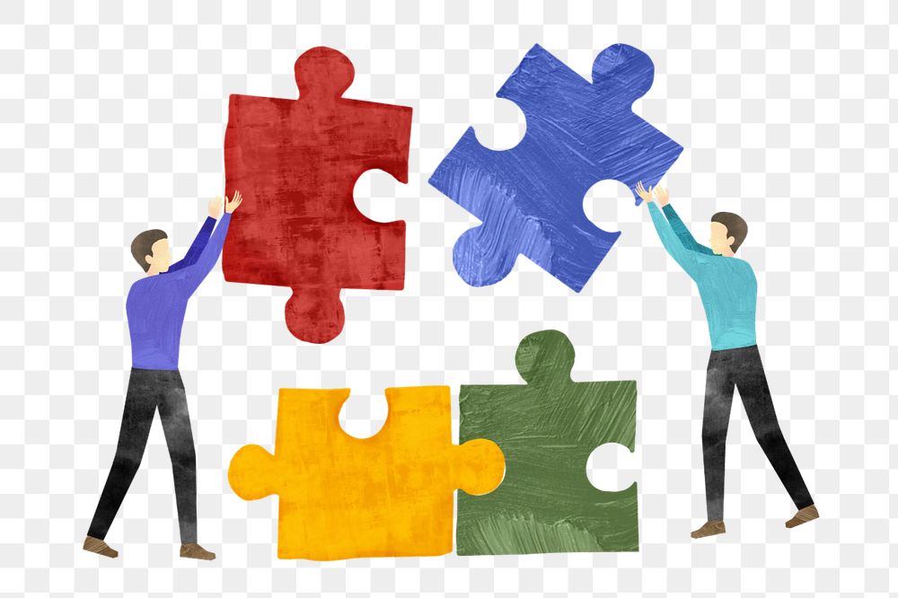 People holding puzzle, teamwork paper craft collage, editable design