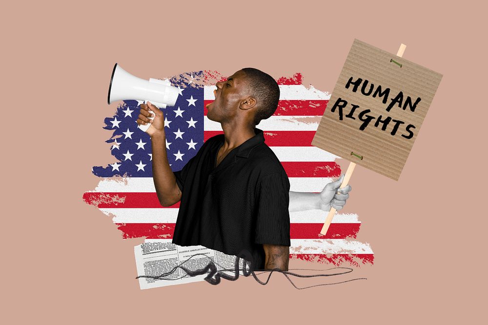 Human rights protest activism photo collage, editable design