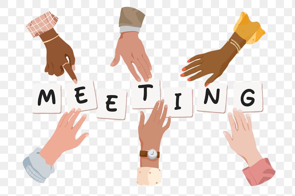 Meeting png, diverse hands editable remix