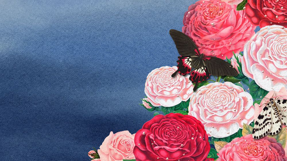 Camellia butterfly border desktop wallpaper, editable design