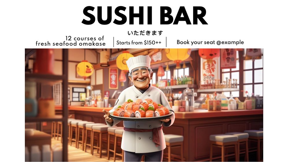 Sushi bar blog banner template, editable text