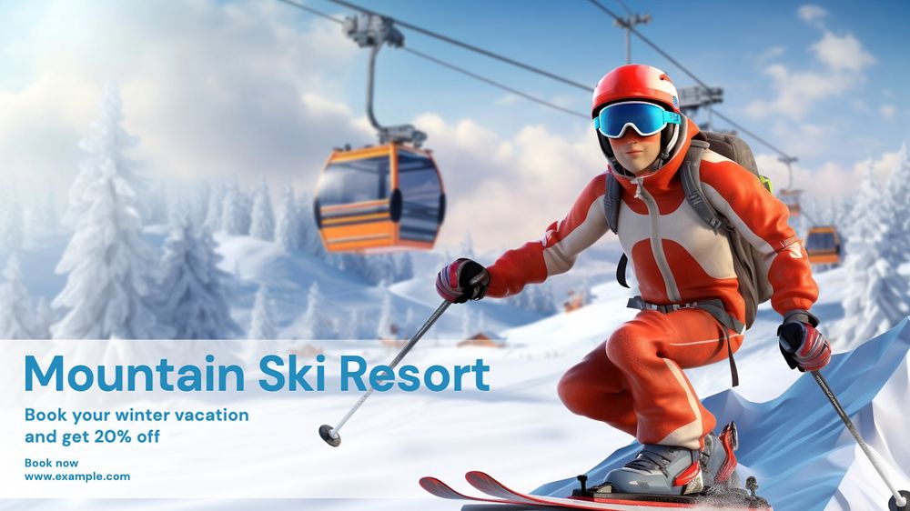 Mountain ski resort blog banner template, editable text