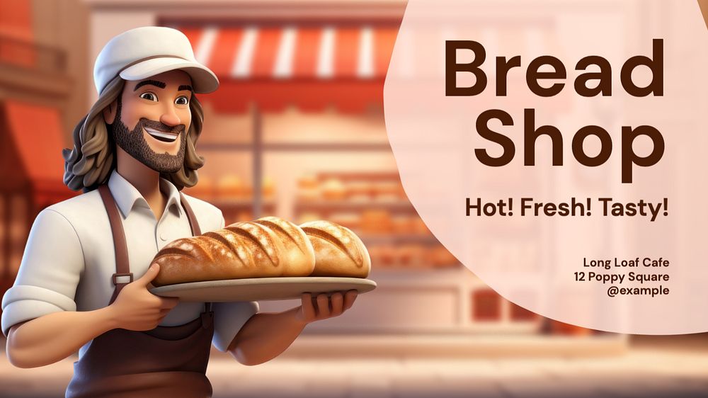 Bread shop blog banner template, editable text