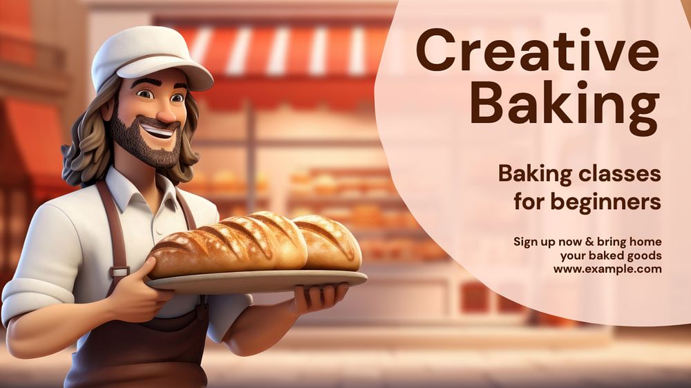 Creative baking class blog banner template, editable text