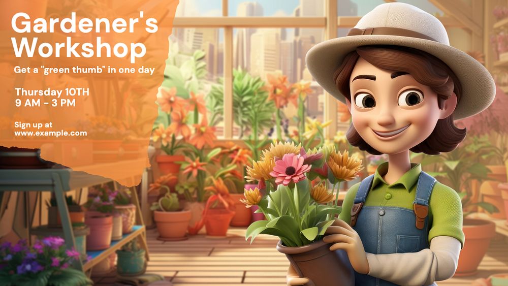 Gardener's workshop blog banner template, editable text