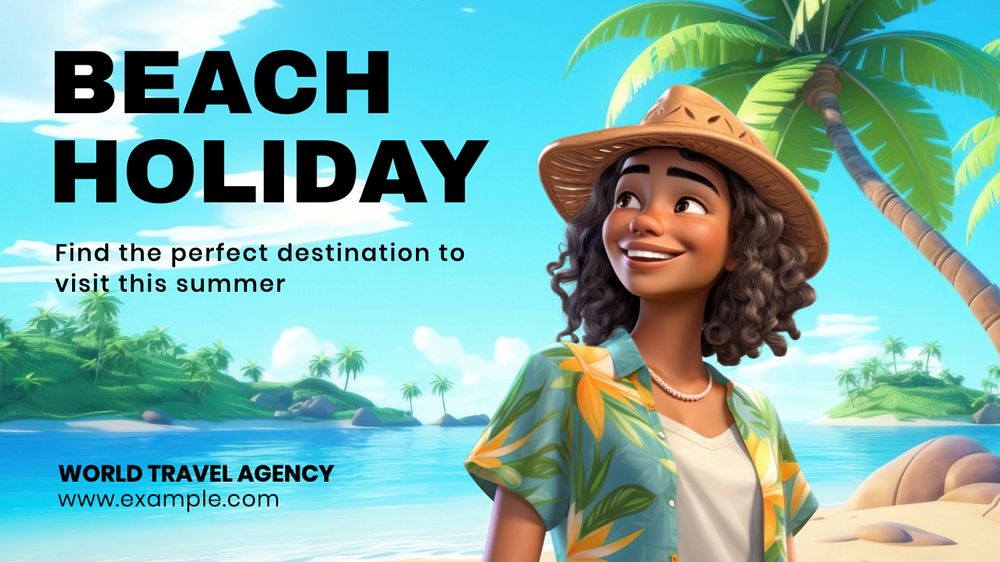 Beach holiday blog banner template, editable text