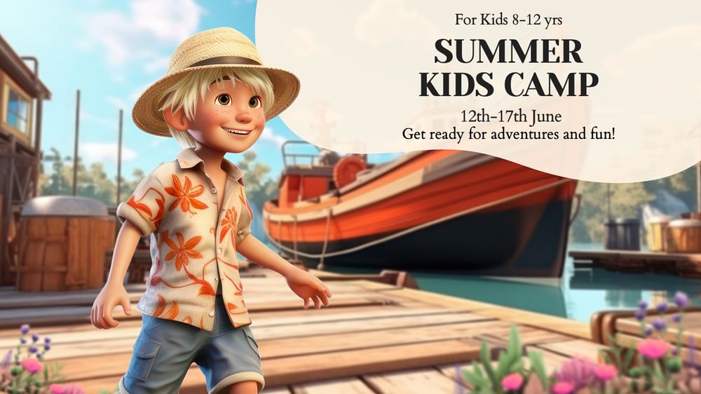 Kids summer camp blog banner template, editable text