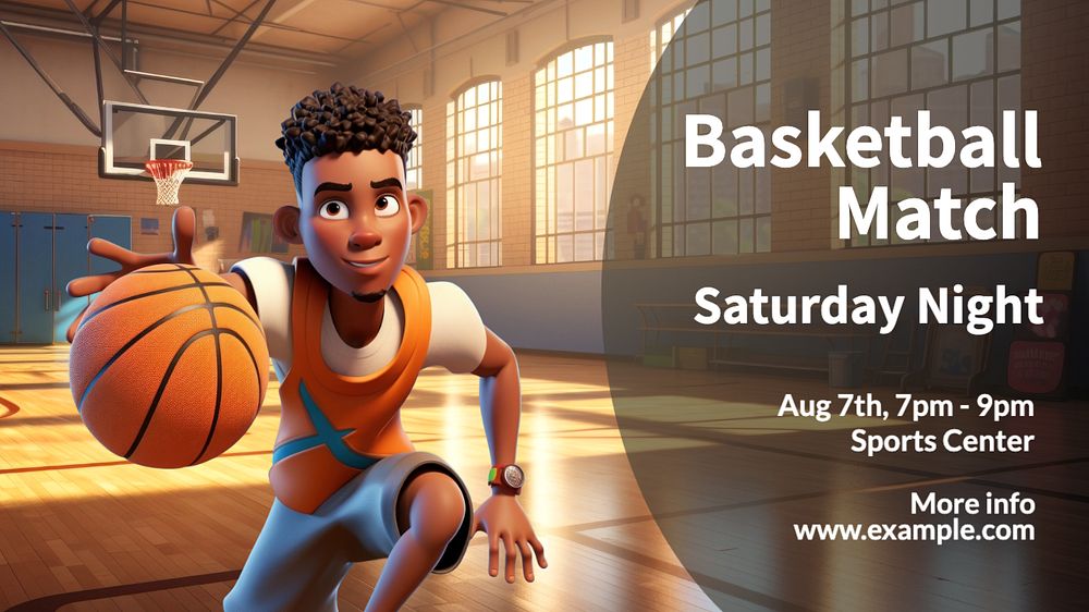 Basketball Match blog banner template, editable text