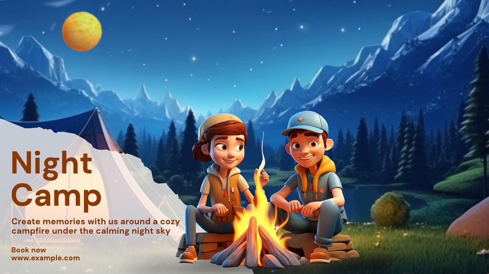 Night camp blog banner template, editable text