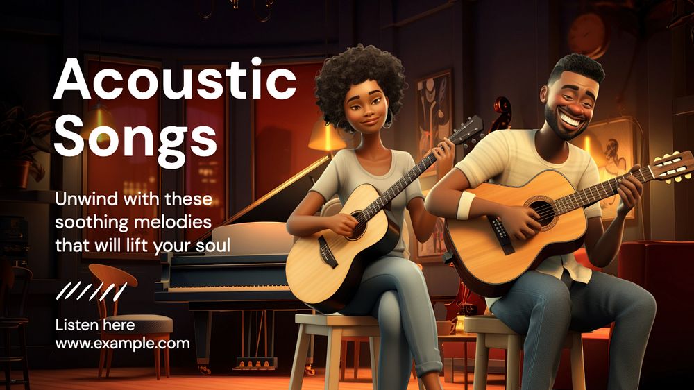 Acoustic songs blog banner template, editable text