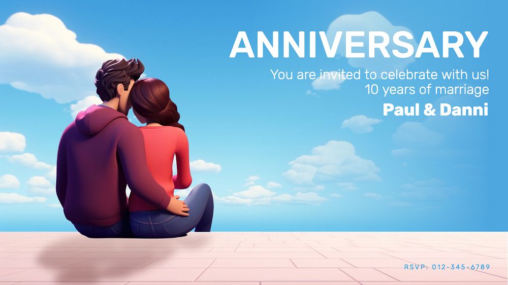 Marriage anniversary blog banner template, editable text