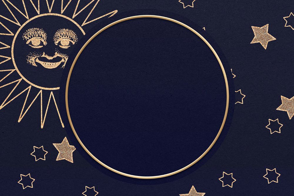 Navy celestial circle frame background, editable design