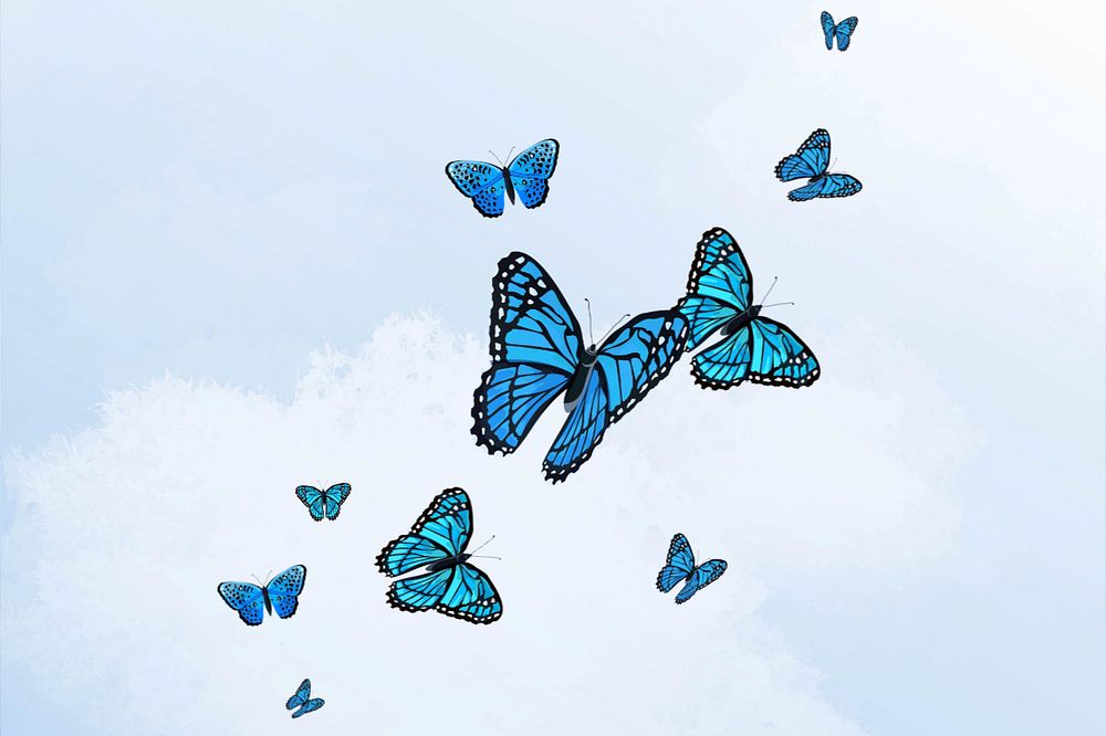 Editable blue butterfly sky illustration