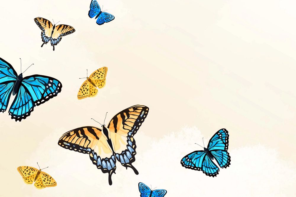 Editable beautiful yellow blue butterflies